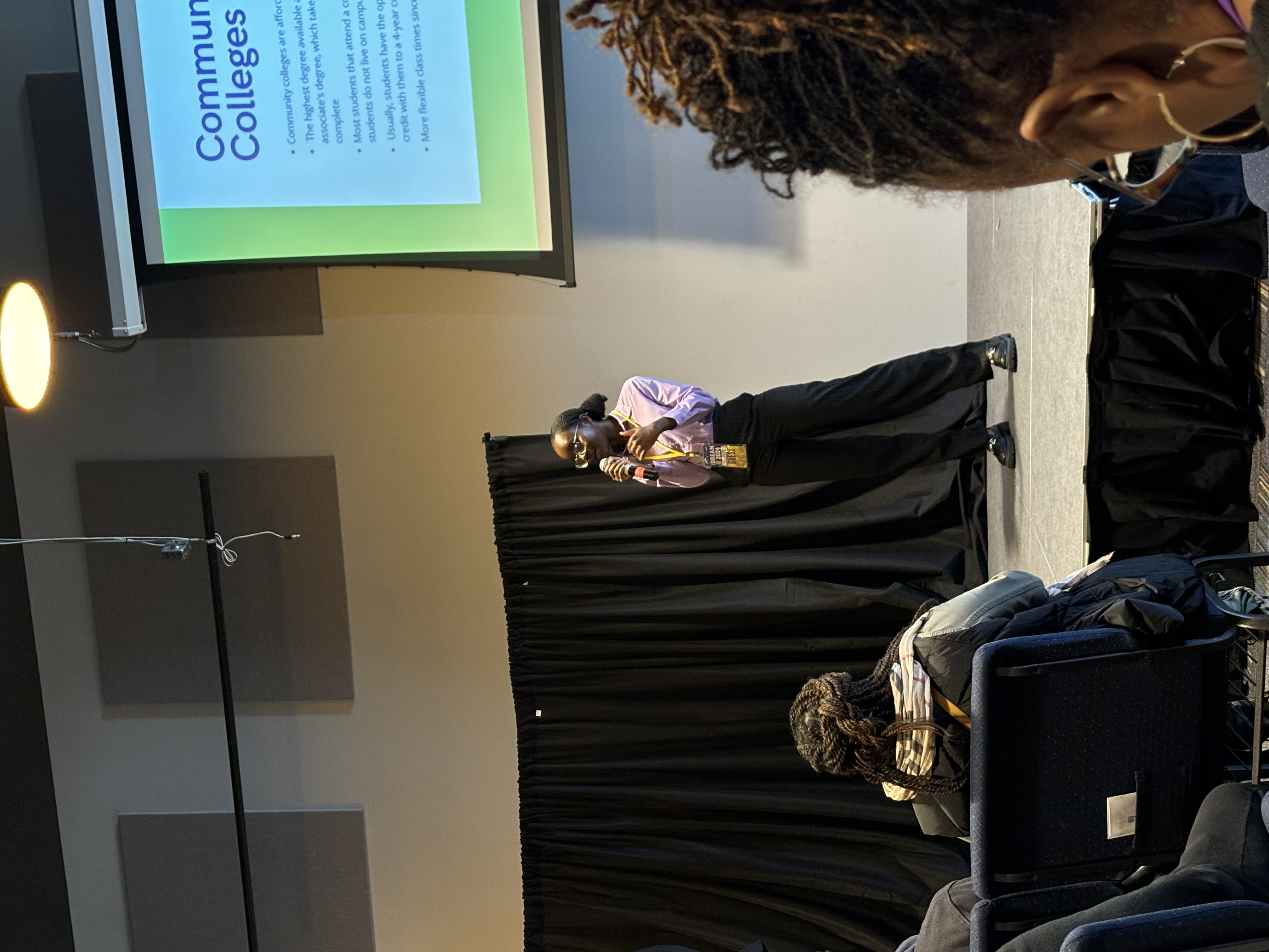 Hilary conducting a workshop on U.S. college pathways for high school students